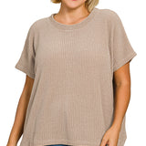 Curvy Ash Mocha Chenille Waffle Cap Sleeve Sweater