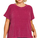 Curvy Cabernet Chenille Waffle Cap Sleeve Top