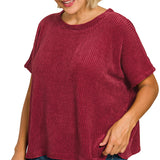 Curvy Dk Burgundy Chenille Waffle Cap Sleeve Top