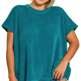 Curvy Ocean Teal Chenille Waffle Cap Sleeve Top