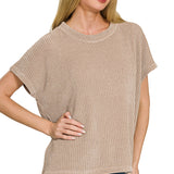 Ash Mocha Chenille Waffle Cap Sleeve Sweater
