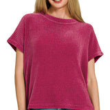 Cabernet Chenille Waffle Cap Sleeve Sweater