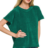 Hunter Green Chenille Waffle Cap Sleeve Sweater