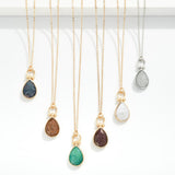 Metal Tone Necklace featuring Glittery Teardrop