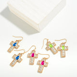 Two Tone Cross Drop Earrings