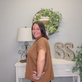 Viscose Mock Neck Short Sleeve Boxy Sweater – Deep Camel