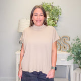 Viscose Mock Neck Short Sleeve Boxy Sweater – Light Mocha