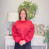Pleated Pullover Sweatshirt – Burgundy