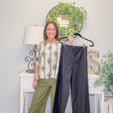 Straight Leg Ruffle Hem Pants – Black