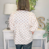 Polka Dot Ruffle Puff Sleeve Blouse – Mocha Cream