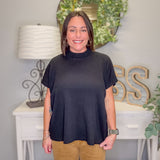 Viscose Mock Neck Short Sleeve Boxy Sweater – Black