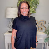 Viscose Mock Neck Short Sleeve Boxy Sweater – Black