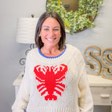 Lobster Intarsia Knit Cropped Sweater