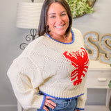 Lobster Intarsia Knit Cropped Sweater