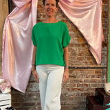 Green Boat Neck Short-Sleeve Top