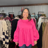 Pink Bliss French Terry Bubble Sleeve Top