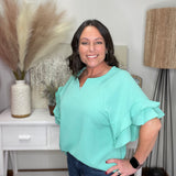 Whimsical Jacquard Ruffle Sleeve Top