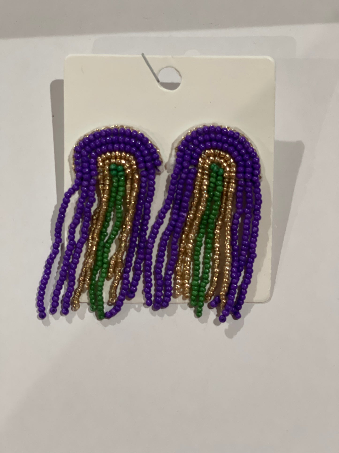 Dazzling Harmony: Mardi Gras Seed Bead Tassel Earrings