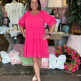 Hot Pink Tiered A-Line Ruffle Dress