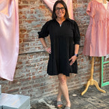 Umgee Black Tiered Dress with Raw Hem