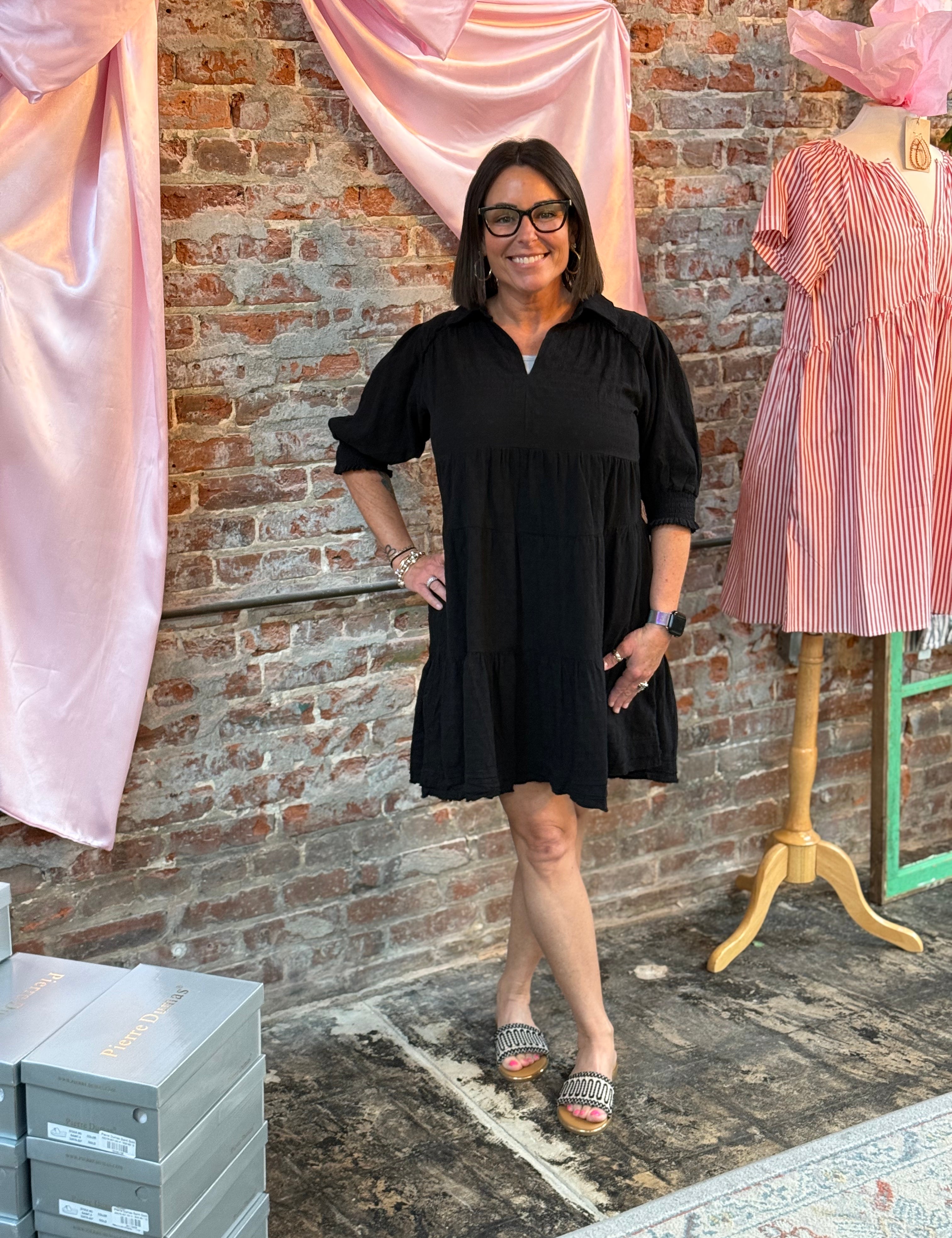 Umgee Black Tiered Dress with Raw Hem Umgee Black Tiered Dress with Raw Hem