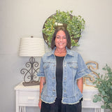 Ruffle Edge Raw Hem Denim Jacket