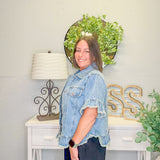 Ruffle Edge Raw Hem Denim Jacket