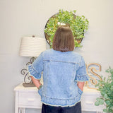 Ruffle Edge Raw Hem Denim Jacket