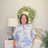 Vintage Print Button-Up Blouse