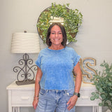 Ocean Blue Washed Cuff Top
