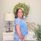 Ocean Blue Washed Cuff Top