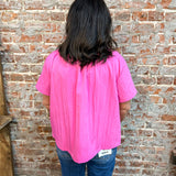 Stand Collar Short Sleeve Shirt - Pink