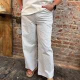 White Blue Stripe Wide Leg Pants