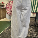 White Blue Stripe Wide Leg Pants