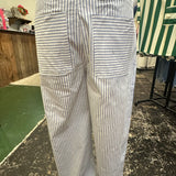 White Blue Stripe Wide Leg Pants