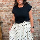 Polka Dot Midi Dress Set with Detachable Black Sweater