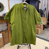 Green Cotton Button-Front Pocket Dress
