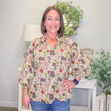 Block Botanical Puff Sleeve Top (S–L)