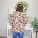 Curvy Block Botanical Puff Sleeve Top (XL–2XL)