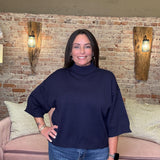 Navy Mock Neck 3/4 Sleeve Sweater