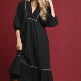 Black Midi Dress with Animal Print Contrast