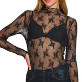 Lace Sheer Layering Top – Black
