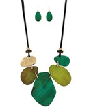 Green Mixed Leaf Pendant Necklace and Earring Set