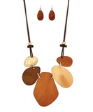 Brown Mixed Leaf Pendant Necklace and Earring Set