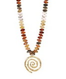 Beige Disc Bead Spiral Pendant Necklace