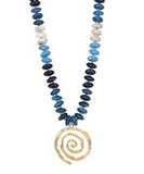 Navy Disc Bead Spiral Pendant Necklace
