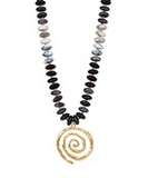 Black Disc Bead Spiral Pendant Necklace