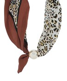 Leopard and Cream Pearl Accent Scarf Necklace