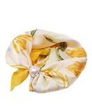 Yellow Floral Print Pearl Accent Scarf Necklace