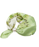 Green Floral Print Pearl Accent Scarf Necklace